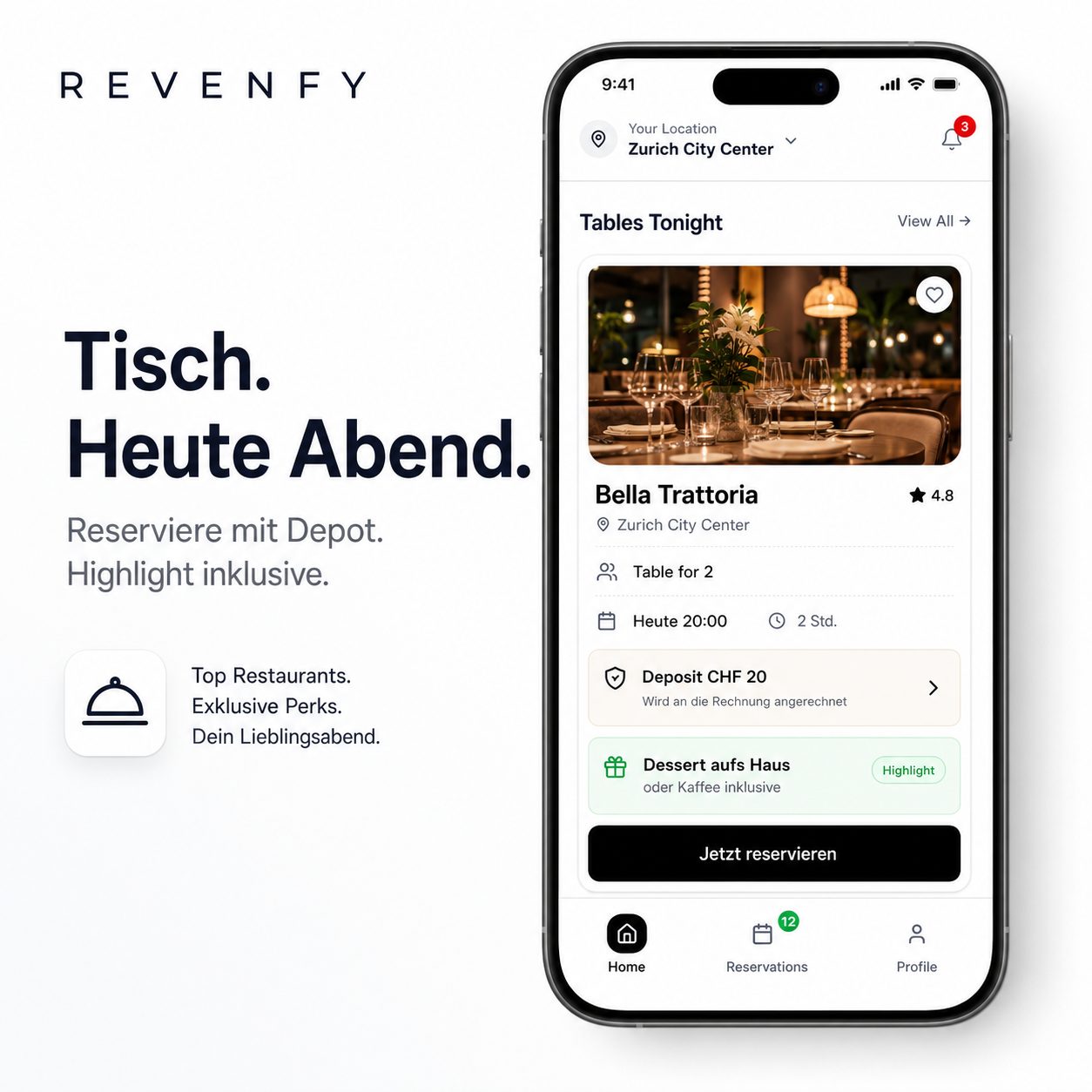 REVENFY App: Tisch. Heute Abend.